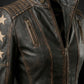 WLJ11 Women's Café Racer Star Slim Fit Stars Distressed Brown Classic Biker Leather Jacket