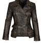 Vintage Women Café Racer Black Distressed Biker Real Leather Motorcycle Jacket SALE