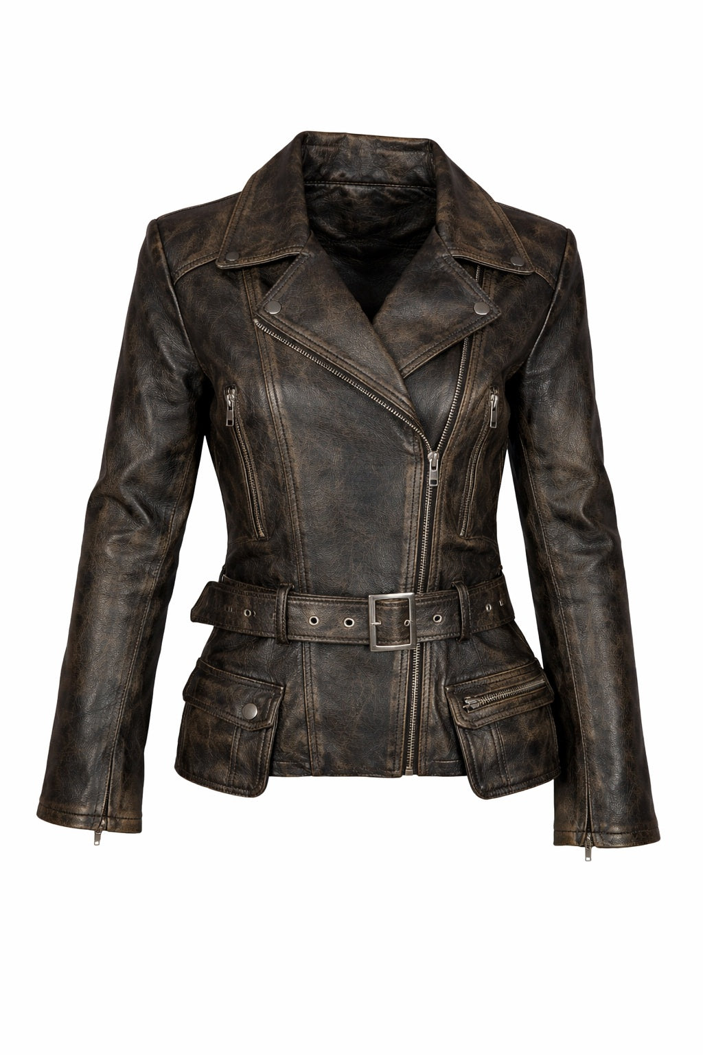 Vintage Women Café Racer Black Distressed Biker Real Leather Motorcycle Jacket SALE