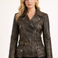 Vintage Women Café Racer Black Distressed Biker Real Leather Motorcycle Jacket SALE