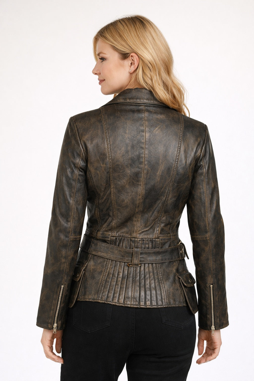 Vintage Women Café Racer Black Distressed Biker Real Leather Motorcycle Jacket SALE