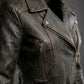 Vintage Women Café Racer Black Distressed Biker Real Leather Motorcycle Jacket SALE