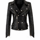WLJ13 Women's Motorcycle Bomber Black Biker Real Leather Stylish Slim Fit Jacket