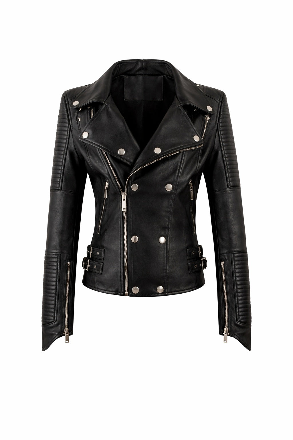 WLJ13 Women's Motorcycle Bomber Black Biker Real Leather Stylish Slim Fit Jacket