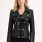 WLJ13 Women's Motorcycle Bomber Black Biker Real Leather Stylish Slim Fit Jacket