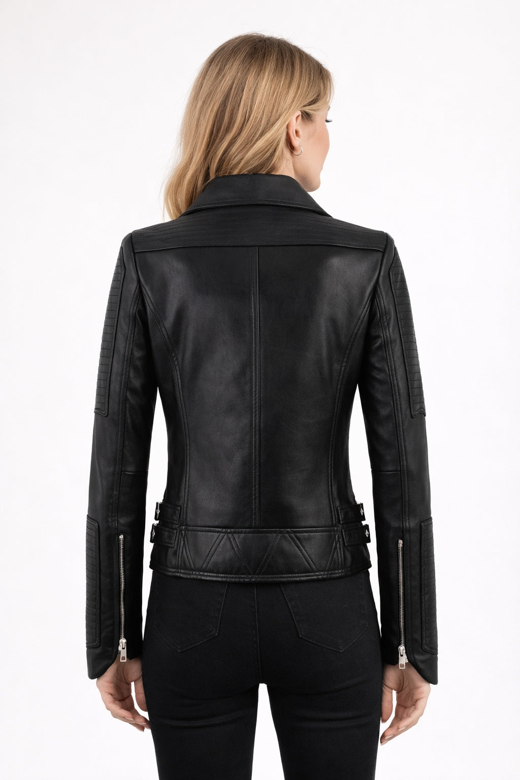 WLJ13 Women's Motorcycle Bomber Black Biker Real Leather Stylish Slim Fit Jacket
