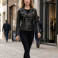 WLJ13 Women's Motorcycle Bomber Black Biker Real Leather Stylish Slim Fit Jacket