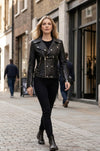 WLJ13 Women's Motorcycle Bomber Black Biker Real Leather Stylish Slim Fit Jacket