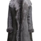 Women Classic Retro Vintage Grey Fur Genuine Sheepskin Leather Coat
