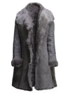 Women Classic Retro Vintage Grey Fur Genuine Sheepskin Leather Coat