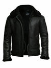 B004 Men's Black Aviator Real Sheep Leather Genuine Fur Biker Winter Jacket | On Sale