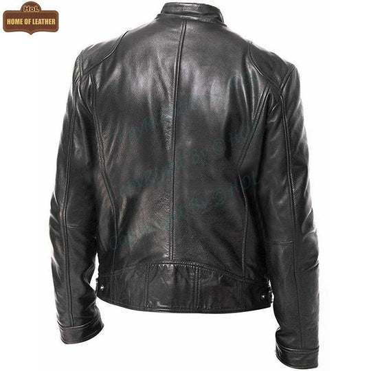 Men Vintage Café Racer Black Retro Biker Stylish Genuine Leather Jacket | On Sale