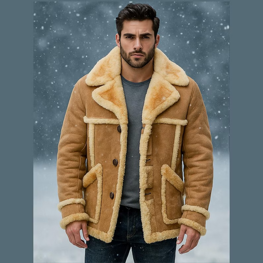Men's Winter Luxe Real Shearling Coat – Warmth Meets Classic Biker Rugged Army Style Jacket