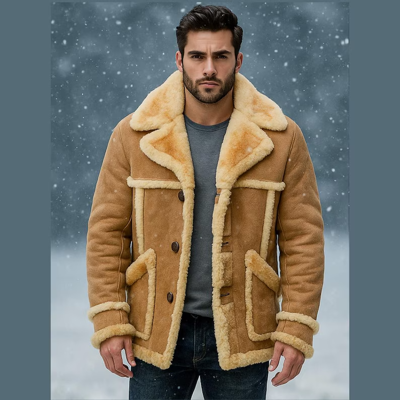 Men's Winter Luxe Real Shearling Coat – Warmth Meets Classic Biker Rugged Army Style Jacket