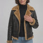 F011 Women Aviator Hooded B3 Bomber Fur Shearling Real Sheepskin Leather Jacket