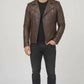 M072 Men New Classic Army Style Real Leather Biker Casual Jacket Brown