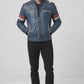 M052 Blue Cafe Racer Vintage Biker Distressed Motorcycle Jacket For Men