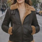 F011 Women Aviator Hooded B3 Bomber Fur Shearling Real Sheepskin Leather Jacket