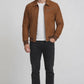 M045 Men Style Brown Ribbed Genuine Suede Leather Jacket Vintage Coat