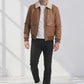 A003 Men Real Leather Classic Coat Cocoa Brown Army Classic Aviator Jacket Fur Collar