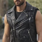 MDV04 Black Men Vest Gilet Strong Motorcycle Genuine Cow Hide Leather Jacket Retro Biker Aviator Riding Style Vest