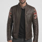 UK Flag M034 Cafe Racer Stylish Brown Biker Vintage Men's Jacket