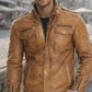 M025 Men's Motorcycle Real Leather Tan Brown Distressed Moto Biker Jacket