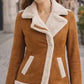 F013 Women Brown Army Real Sheep leather Shearling Aviator Biker Extreme Weather Classic Jacket
