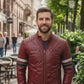 M038 Red Bomber Biker Real Leather Men's Stylish Motorcycle Jacket