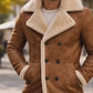 MFC06 Men Aviator Real Sheep Leather Shearling Fur Jacket Army Style Coat Brown