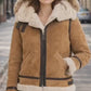 F007 Women's Suede Genuine Leather Stylish Detachable Hood Jacket