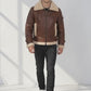 B019 RAF Men's B3 Aviator Real Leather Fur Shearling Winter Brown Jacket