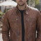 M005 Men's Biker Quilted Brown Vintage Distressed Motorcycle Jacket
