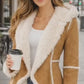 WFC03 Camel Brown Hooded Real Suede Leather Real Shearling Fur Overcoat