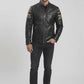 M070 Men UK Flag Real Leather Biker Jacket Black - Cafe Racer Jacket