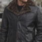 MFC07 Men Aviator Fox Fur Collar Real Leather Coat Black