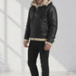 B001 B3 Black Removable Hood Fur Shearling Genuine Leather Bomber Black Jacket For Men