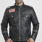 M021 New US Flag Black Vintage Distressed Moto Retro Jacket