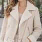 F014 Women's Aviator Sheepskin Leather Shearling Fur Belted Design Jacket White Coat