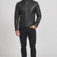M068 Quilted Black Fashion Cafe Racer Real Leather Jacket For Men