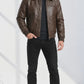 A001 Men Real Leather Brown Bomber Jacket