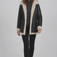 F012 Women’s Hooded Real Leather Black SheepShearling white Jacket