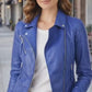 WLJ01 Blue Biker Motorcycle Wear Faux Leather Jacket For Women