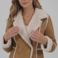 WFC03 Camel Brown Hooded Real Suede Leather Real Shearling Fur Overcoat