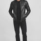 M046 Cafe Racer Genuine Leather Men's Biker Jacket Black Motorcycle Coat