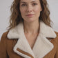 F013 Women Brown Army Real Sheep leather Shearling Aviator Biker Extreme Weather Classic Jacket