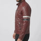 M038 Red Bomber Biker Real Leather Men's Stylish Motorcycle Jacket