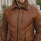 M030 Men's Genuine Leather Hooded Fur Bomber Retro Aviator Brown Stylish Jacket