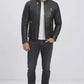 M071 Men Biker Real Leather Jacket Black - Cafe Racer Jacket