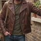 MMJ15 Men's Captain America The First Avengers Distressed Brown Army Style Biker Jacket